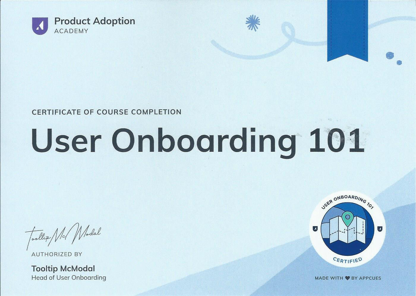 user onboarding 101 certificate